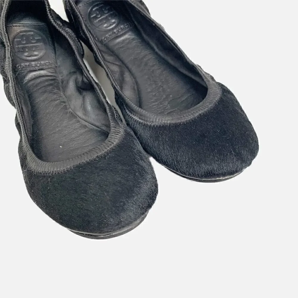 Tory Burch Eddie w/Binding- Haircalf/Mestico in Black Ballet Flats Women’s 6.5 M